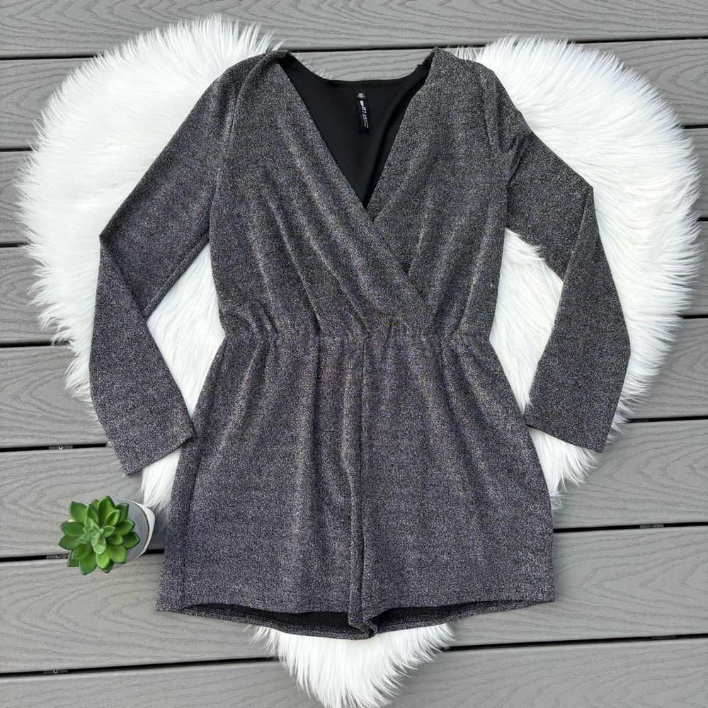 Silver shimmer long sleeve romper